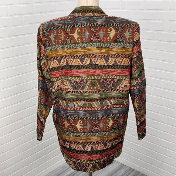 Ascente Sport Blazer Women Medium Red Green Tapestry‎ Aztec Southwestern USA VTG - Picture 5 of 13
